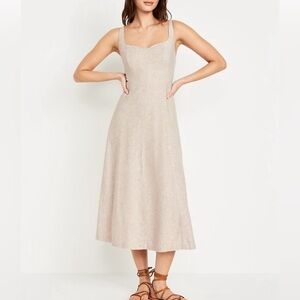 Old navy fit & flare linen-blend midi dress